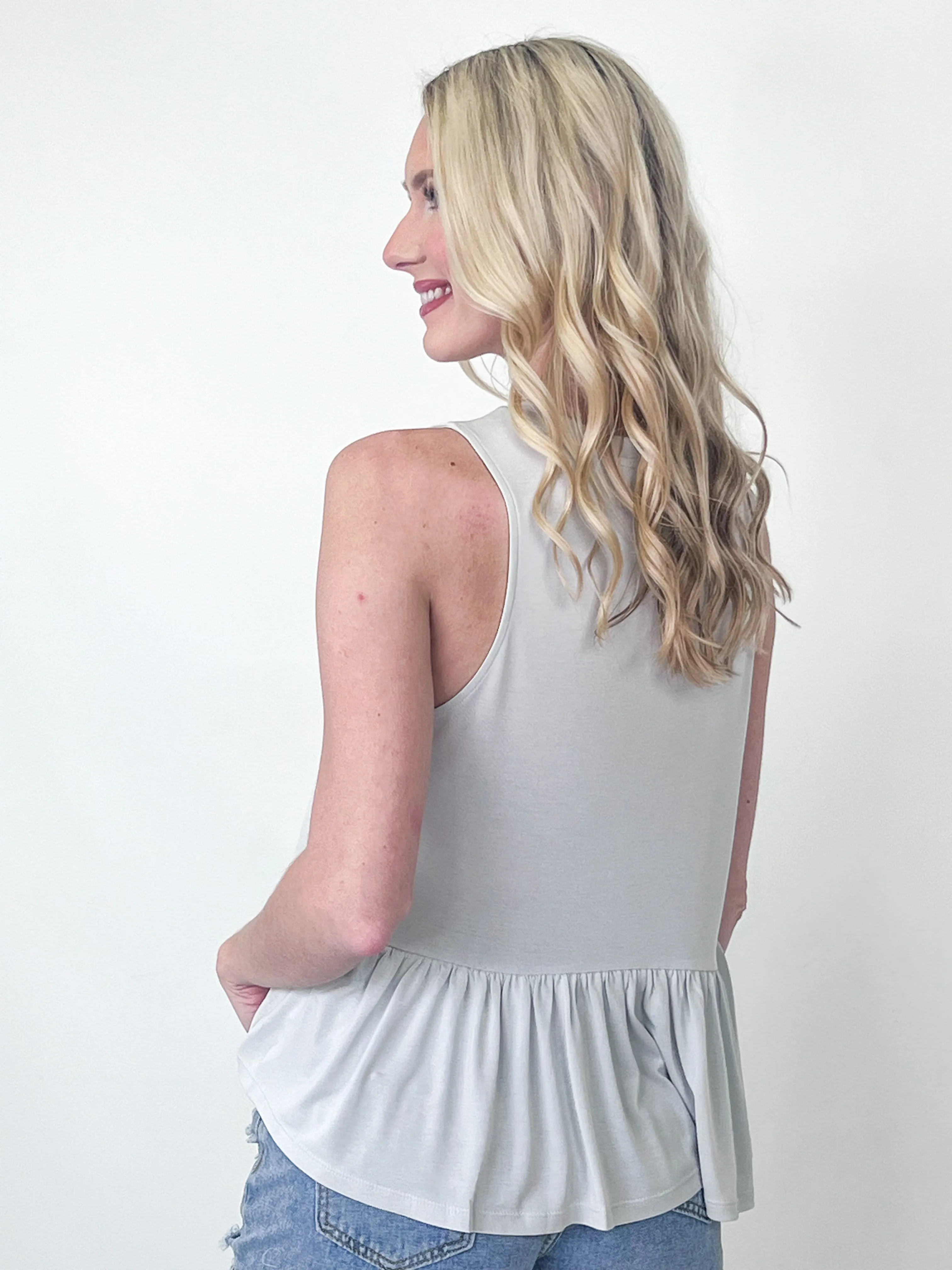 Winona - Gray V-Neck Peplum Tank