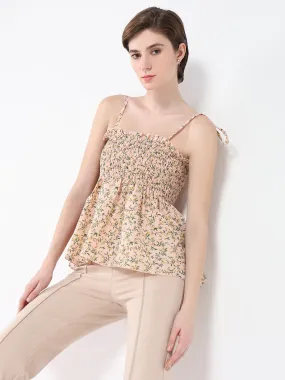 Women Floral Peach Peplum Top