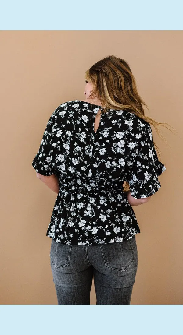 Women's Garden Stroll Full Size Run Floral Peplum Blouse S - 3XL