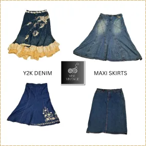 Y2K Denim Maxi Skirts (Dark Blue) - 14 Pcs